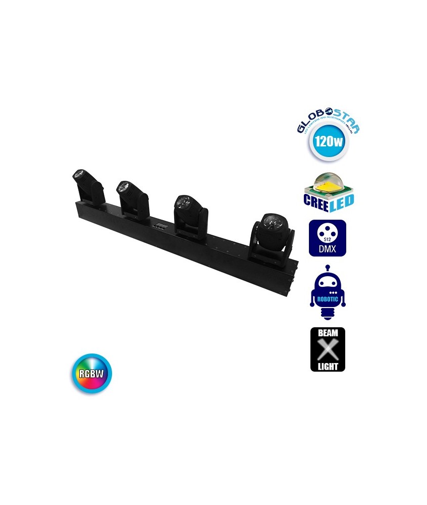 Επαγγελματική Κινούμενη Ρομποτική Κεφαλή Τεσσάρων Κεφαλών 4x10W Lumi Engin Beam CREE LED 120W 230V 8° DMX512 RGBW GloboStar 51121